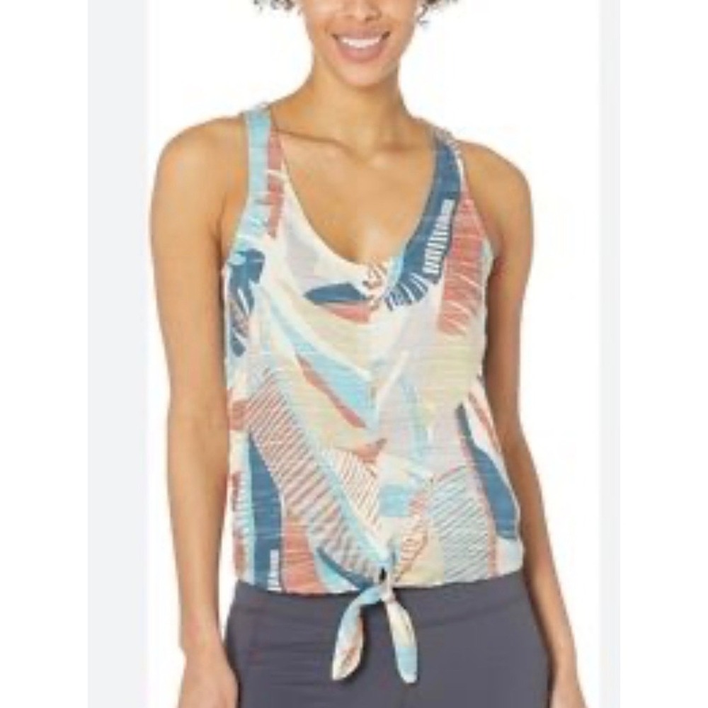 Prana McKenzie Tank Atlantic Paloma Tropical Print Tie Front Top XS NWT